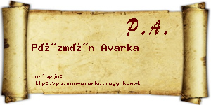 Pázmán Avarka névjegykártya